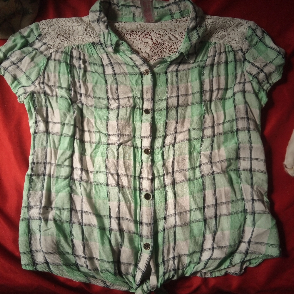 Green And White Button Down Tshirt